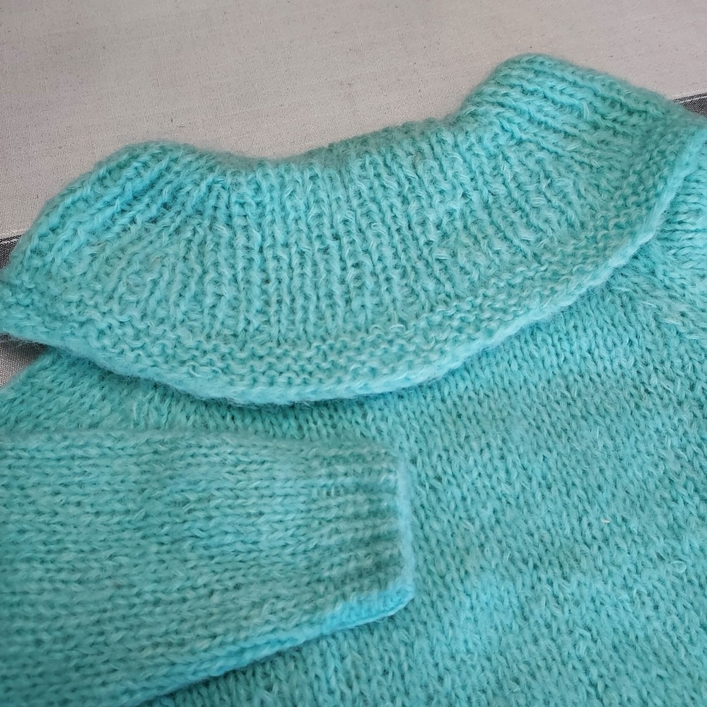Vtg‎ Helen Harper Limited Edition Mohair Wool Knit Cowl Neck Sweater Italy Green